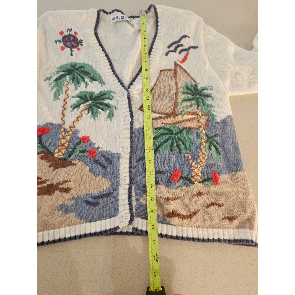 White Stag Vintage Tropical Sailboat Cardigan Sweater Cream Medium Shoulder Pads - Picture 6 of 6